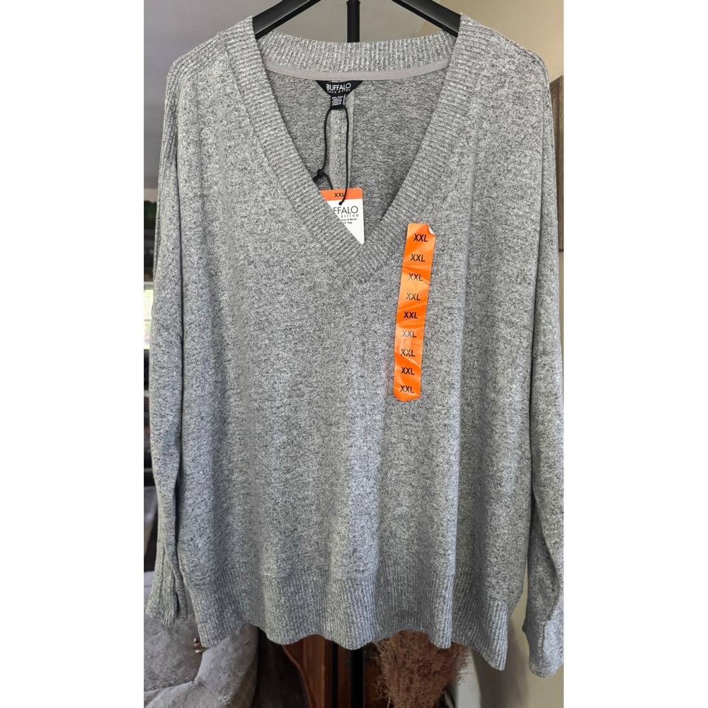 Buffalo David Bitton Cozy V-Neck Sweater XXL Gray NWT MSRP $79